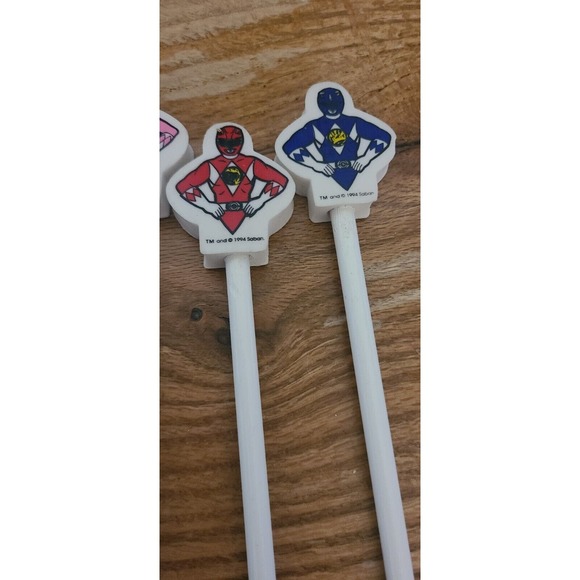 Lot of 4 - 1994 Mighty Morphin Power Rangers Pencil W/ Eraser Top Topper - Picture 3 of 4